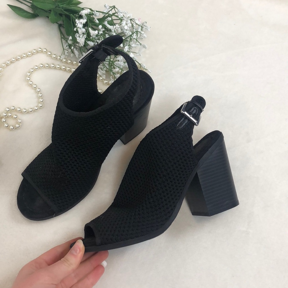 3/$20 | textured fabric peep toe sling back heels